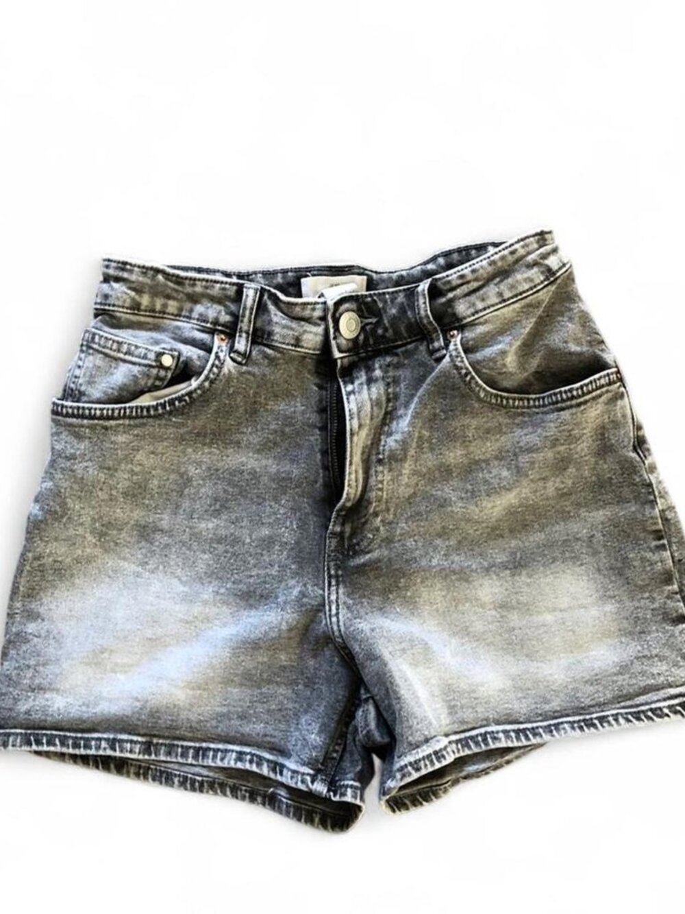 Women’s 4 H&M Gray Goth Denim Short Faded Wash Grunge Booty Shorts